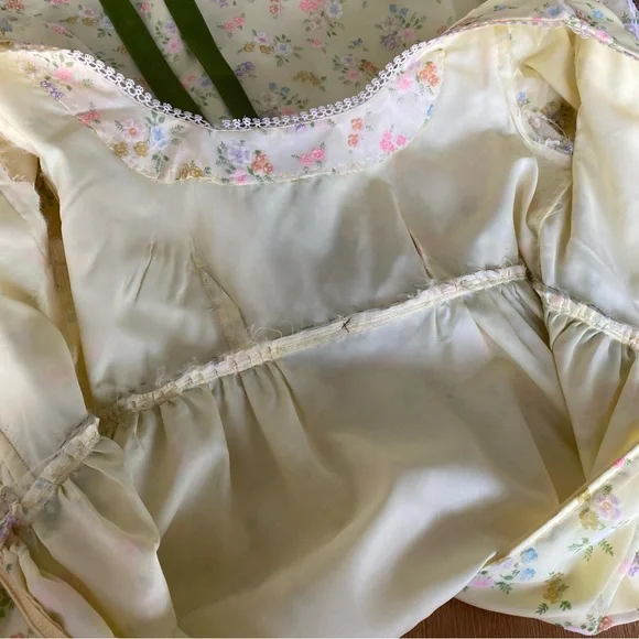 Vintage 1970s Handmade Floral Empire Waist Regency Prairie Formal Prom Dress - Picture 7 of 14